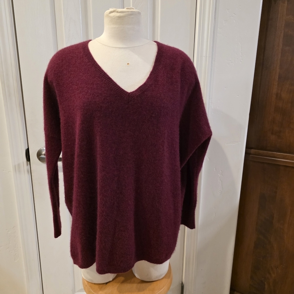 Minnie Rose Burgundy V-Neck Sweater